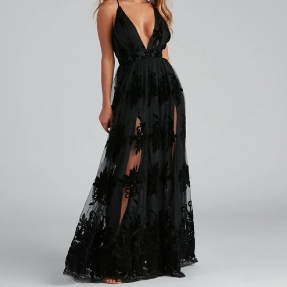MORGAN FORMAL FLOCKED VELVET DRESS